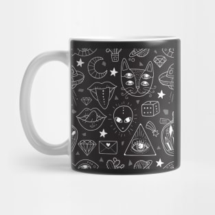 Weird Fun Pattern Cat Alien All-Seeing Eye Moon Mug